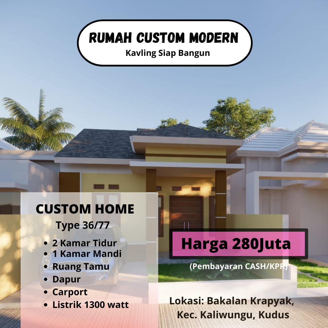 Dijual Rumah Desain Modern Minimalis Type 36 di Kudus Jateng