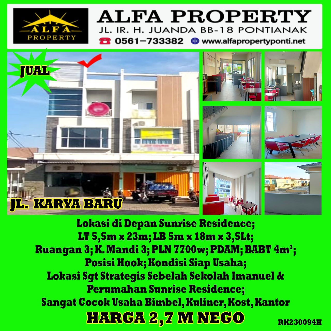 Dijual Ruko Karya Baru Pontianak Kalimantan Barat