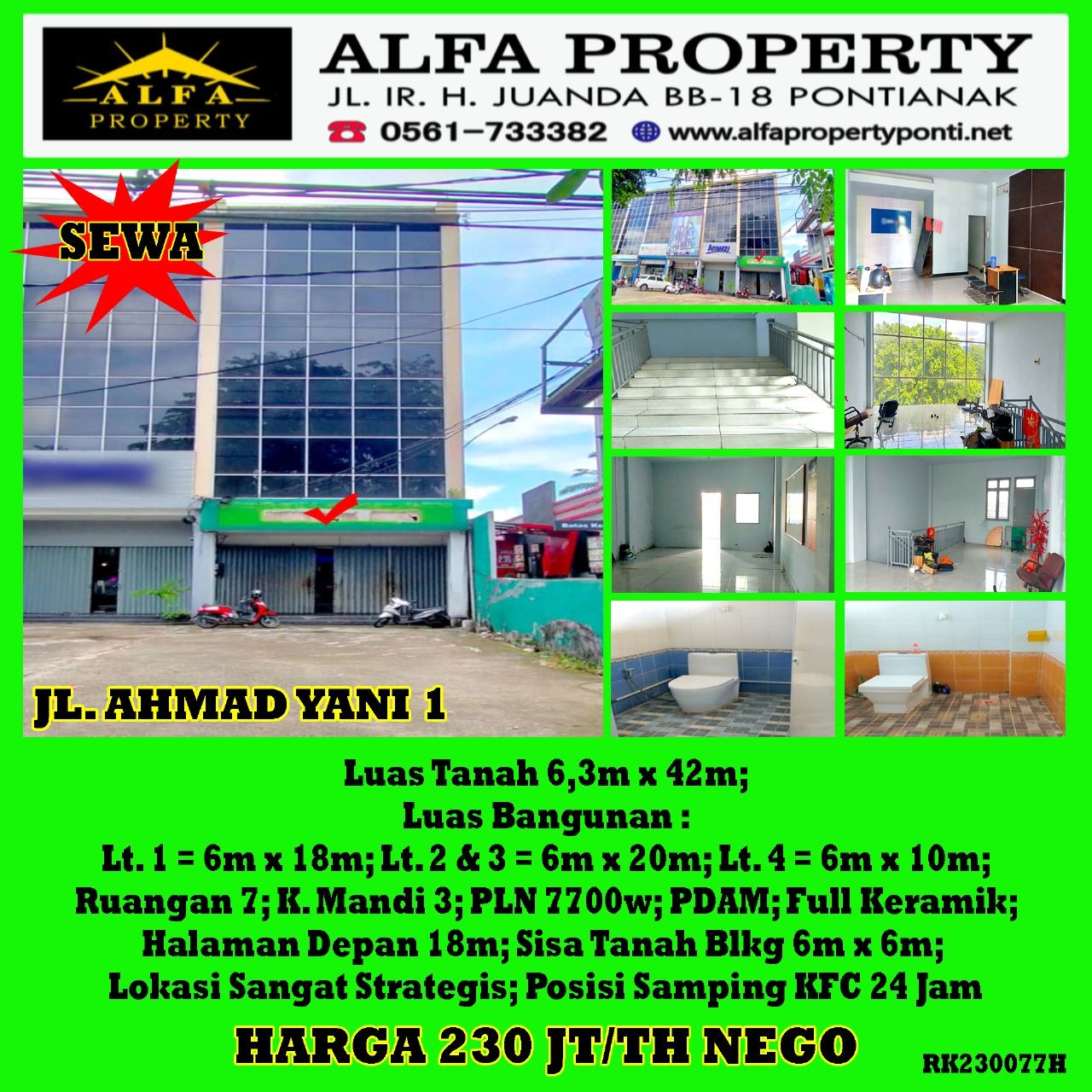 Disewakan Ruko Ahmad Yani 1 Pontianak Kalimantan Barat