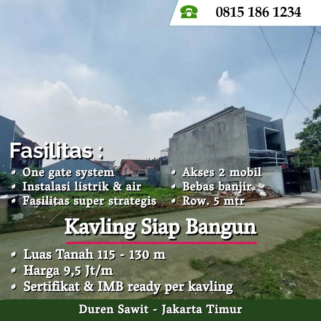 DIJUAL TANAH KAVLING SIAP BANGUN DI DUREN SAWIT JAKARTA TIMUR