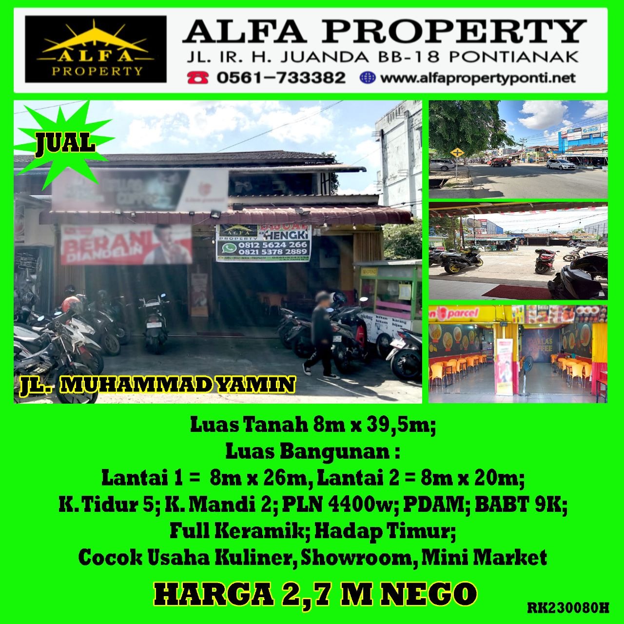 Dijual Ruko Muhammad Yamin Pontianak Kalimantan Barat