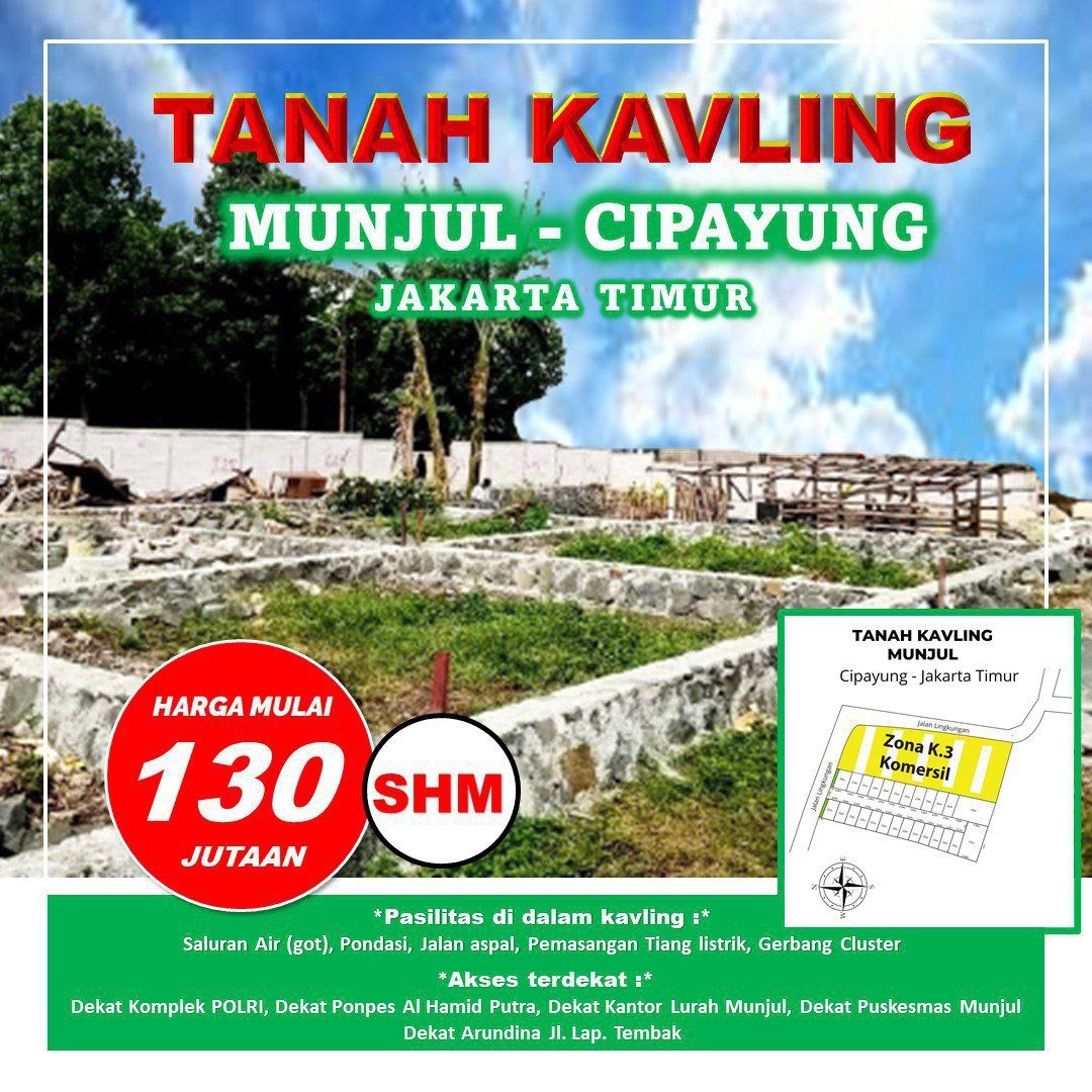 DIJUAL TANAH KAVLING SIAP BANGUN DI MUNJUL CIPAYUNG JAKARTA TIMUR