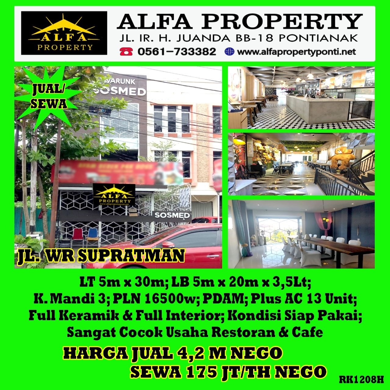 Dijual Ruko WR Supratman Pontianak Kalimantan Barat