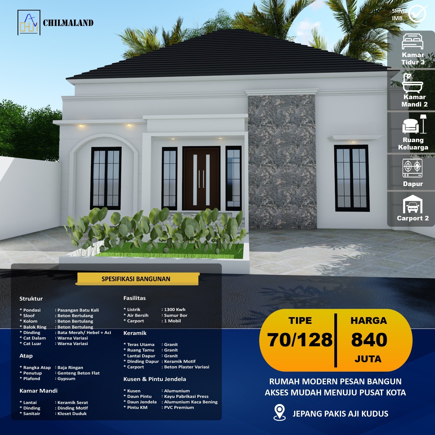 Jual Rumah Dengan 2 Carport Bebas Banjir Dekat Balai Desa Jepang Pakis