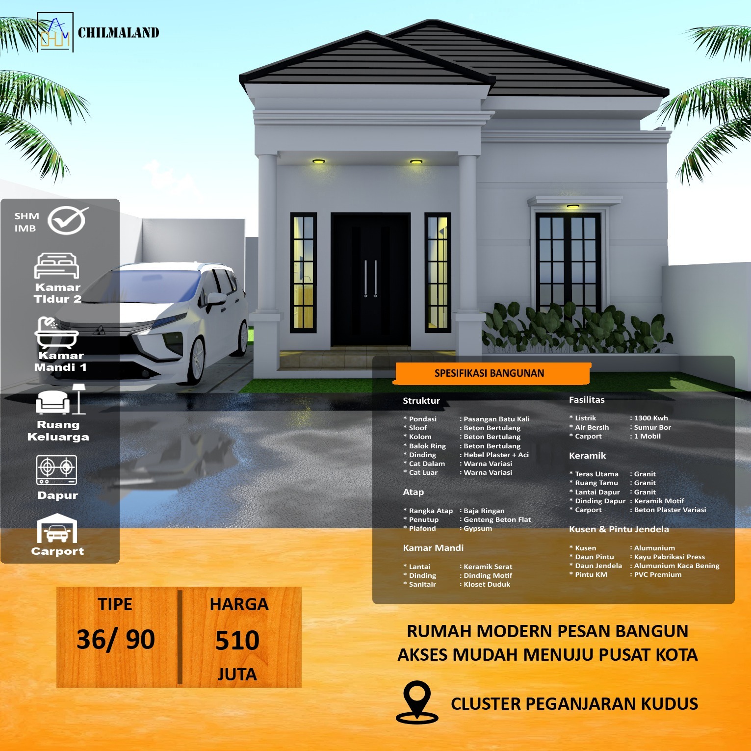 Jual Rumah Modern 1 Lantai Lokasi Kudus Jateng Akses Masuk Mobil