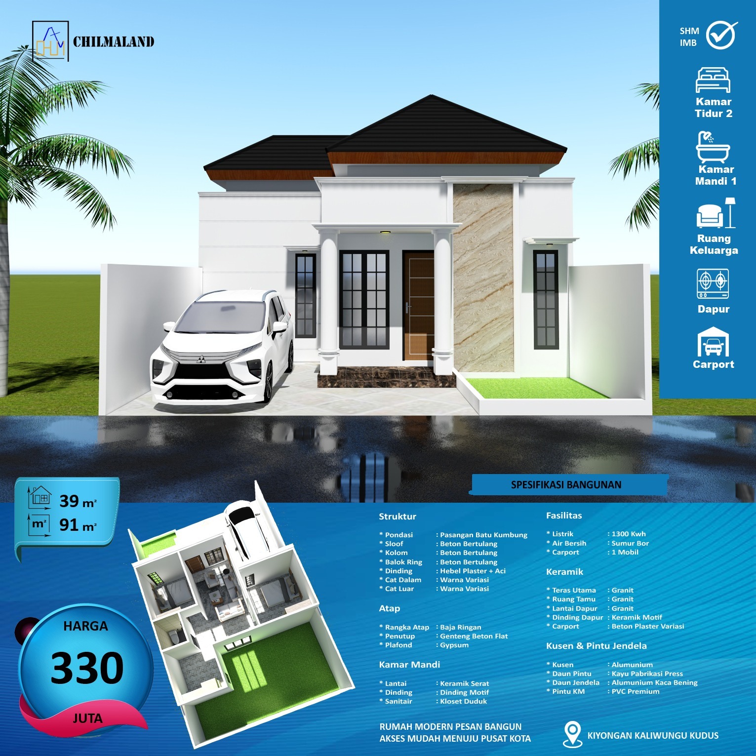 Jual Rumah Scandinavian 1 Lantai Pesan Bangun, SHM Lokasi Kudus Jateng