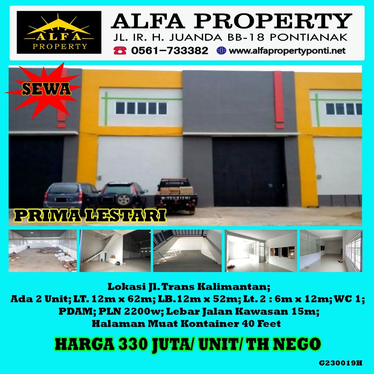 Disewakan Gudang Prima Lestari Pontianak Kalimantan Barat